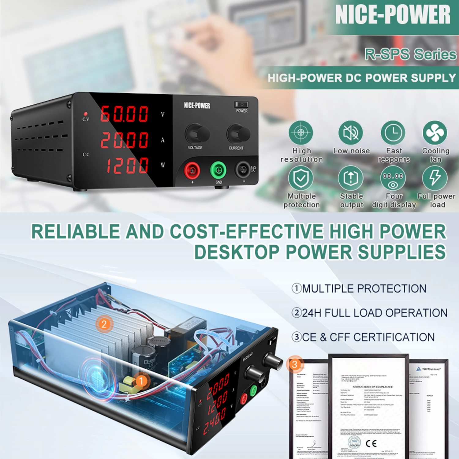 Sumber Daya Listrik Bench Lab  - High Power 60V 20A Bench Power Supply ulasan dan harga
